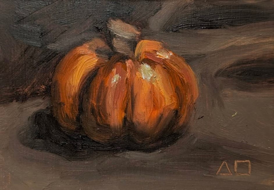 Oil painting of a pumpkin